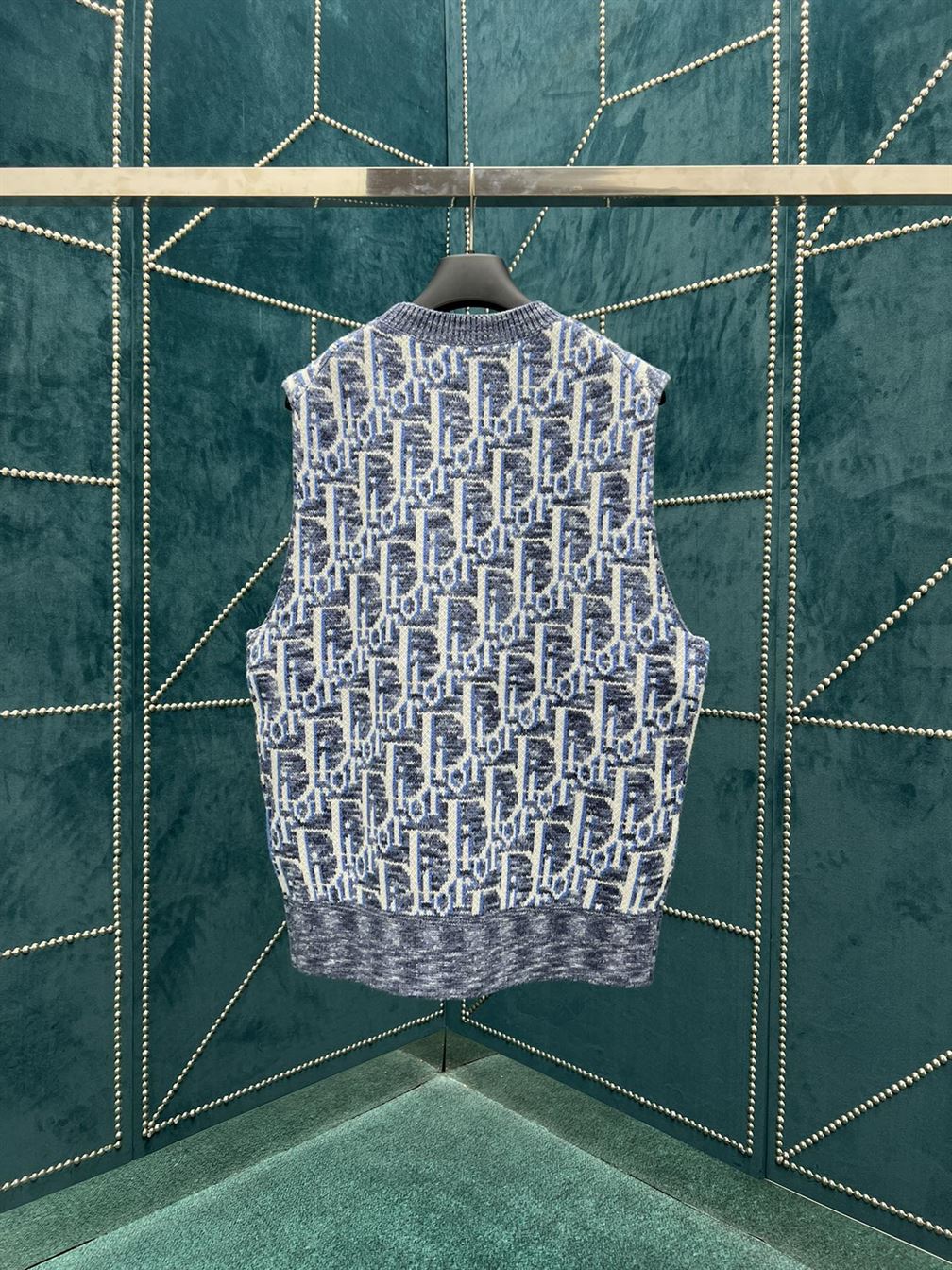 DIOR OBLIQUE SLEEVELESS SWEATER BLUE WOOL JACQUARD - DOS021
