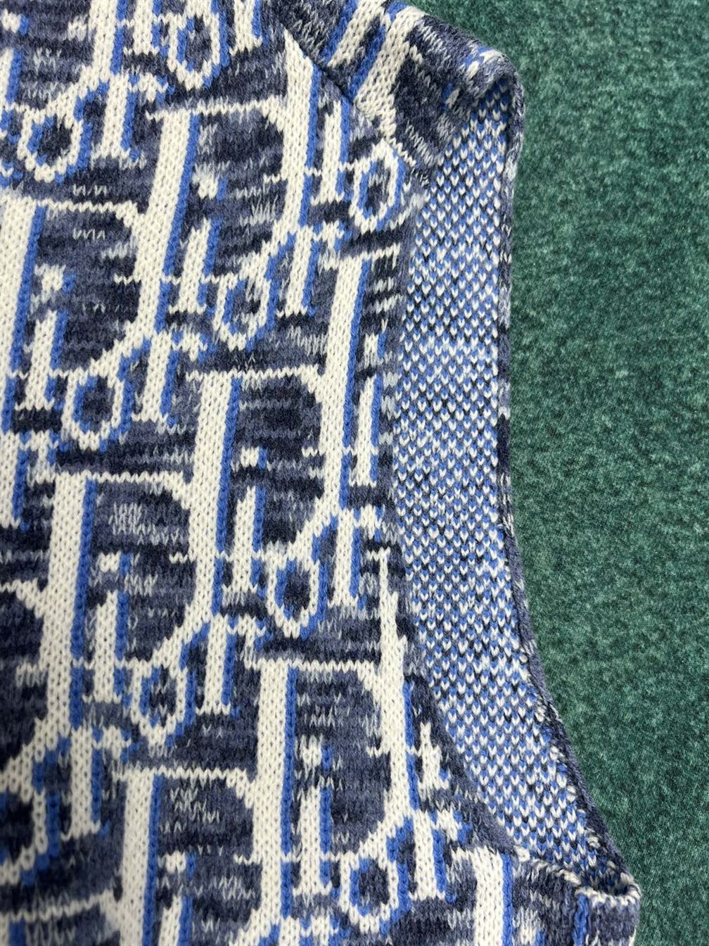 DIOR OBLIQUE SLEEVELESS SWEATER BLUE WOOL JACQUARD - DOS021