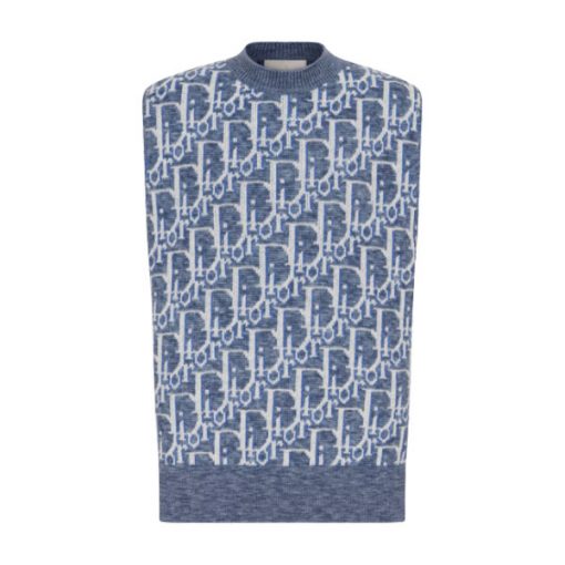 DIOR OBLIQUE SLEEVELESS SWEATER BLUE WOOL JACQUARD - DOS021