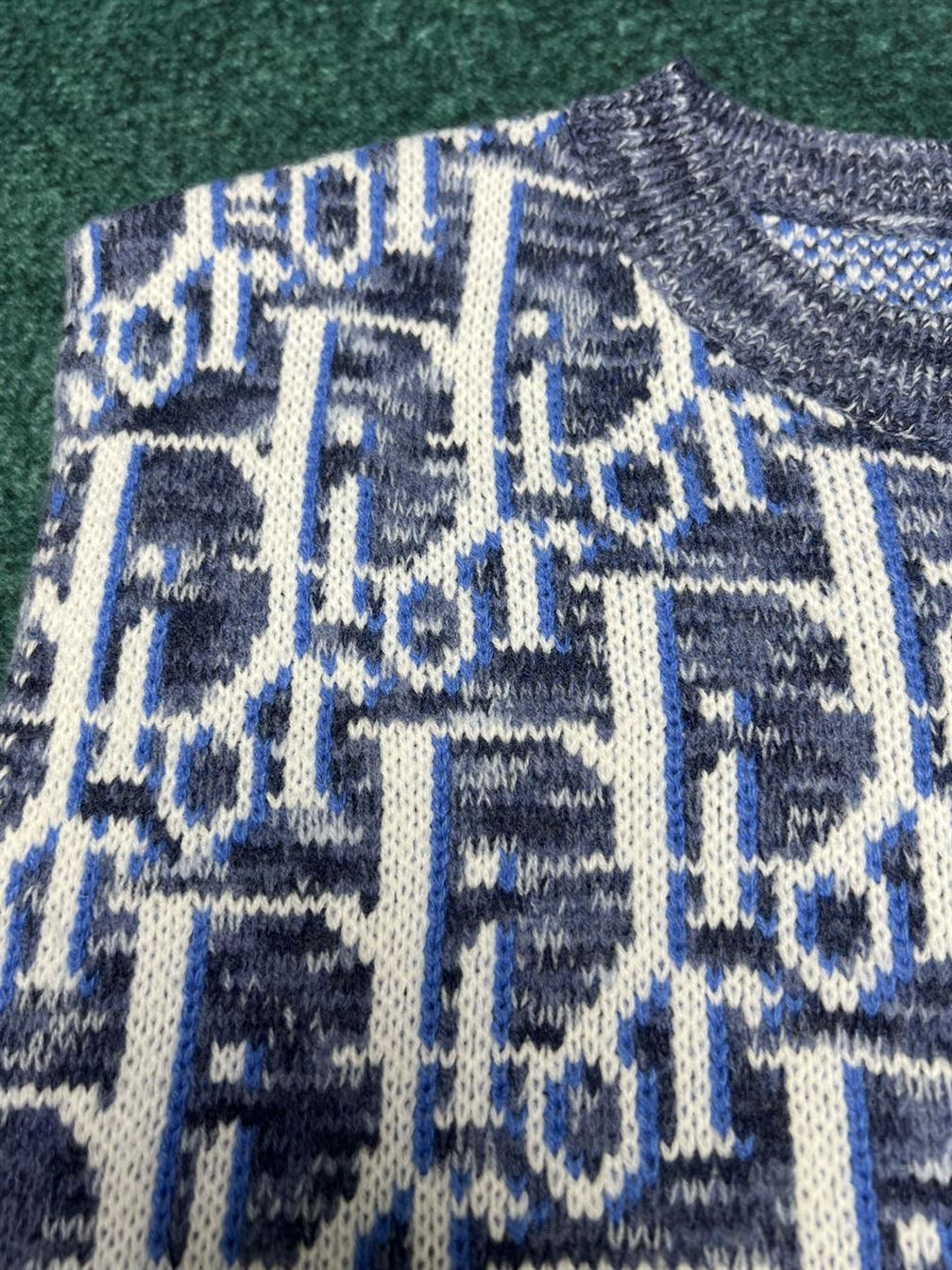 DIOR OBLIQUE SLEEVELESS SWEATER BLUE WOOL JACQUARD - DOS021