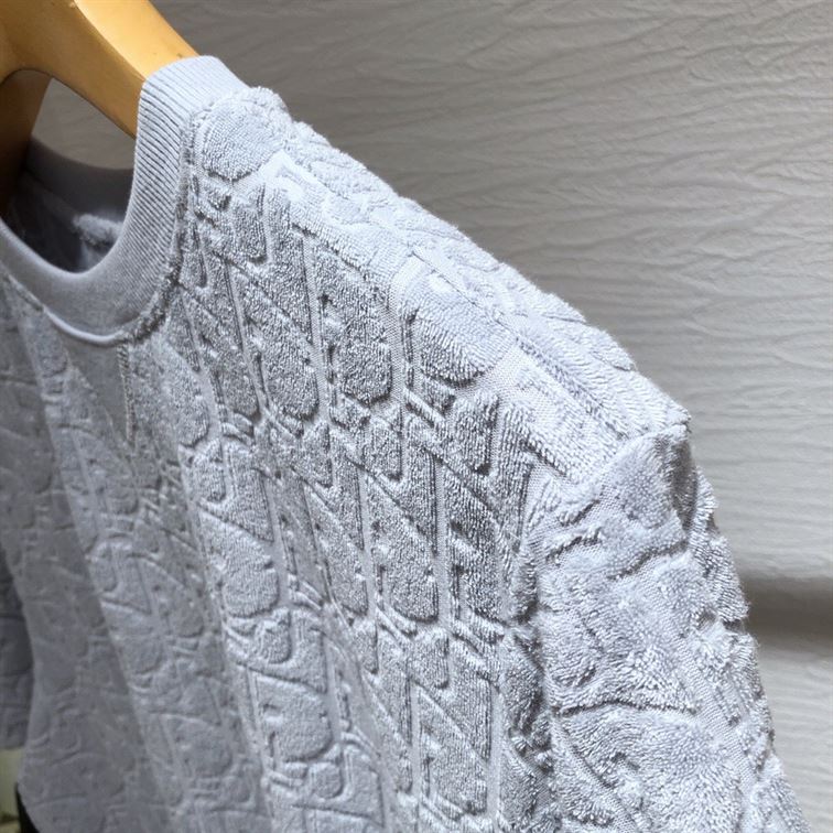 DIOR OBLIQUE T-SHIRT RELAXED FIT BLUE TERRY COTTON JACQUARD - DOT017