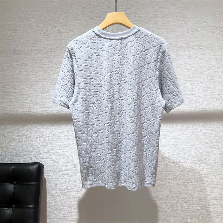 DIOR OBLIQUE T-SHIRT RELAXED FIT BLUE TERRY COTTON JACQUARD - DOT017