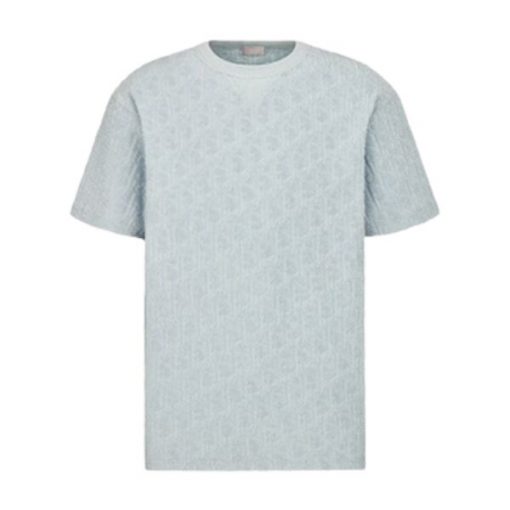 DIOR OBLIQUE T-SHIRT RELAXED FIT BLUE TERRY COTTON JACQUARD - DOT017