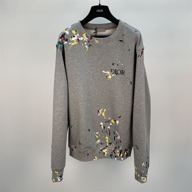 DIOR OVERSIZED SWEATSHIRT WHITE COTTON FLEECE WITH PAINT PRINT - DOS014