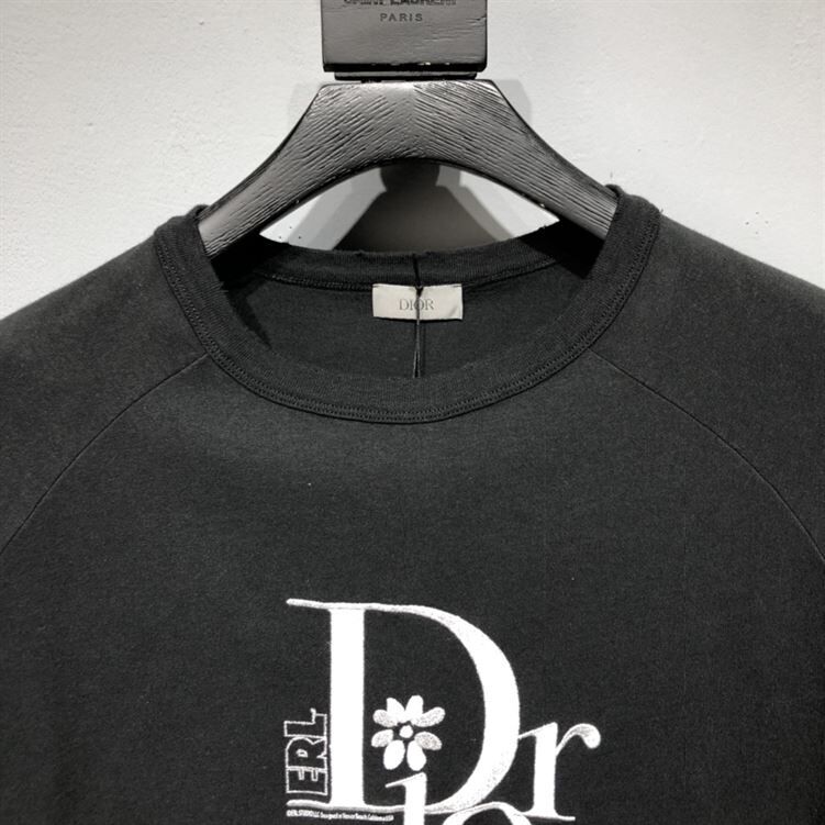 DIOR RELAXED-FIT DIOR BY ERL T-SHIRT BLACK SLUB COTTON JERSEY - DOT022