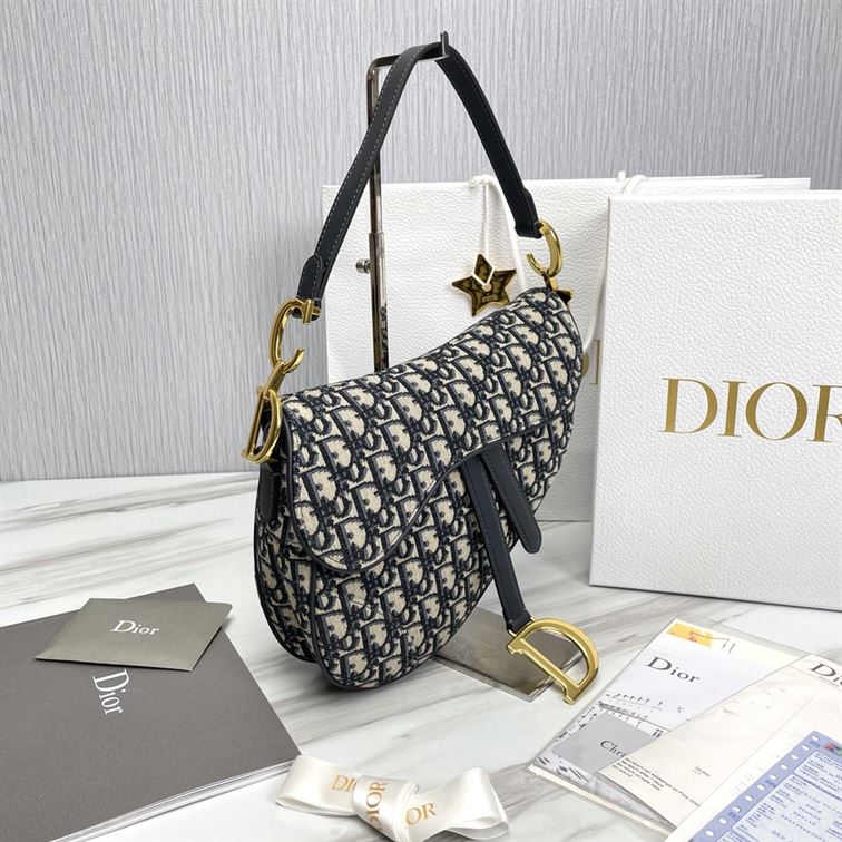 DIOR SADDLE BAG WITH STRAP BLUE DIOR OBLIQUE JACQUARD