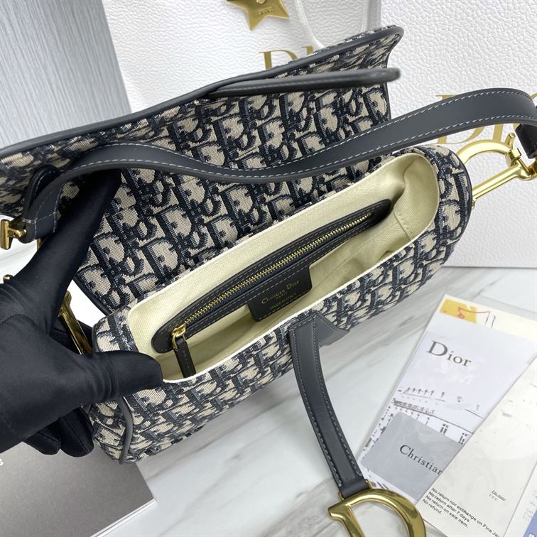 DIOR SADDLE BAG WITH STRAP BLUE DIOR OBLIQUE JACQUARD