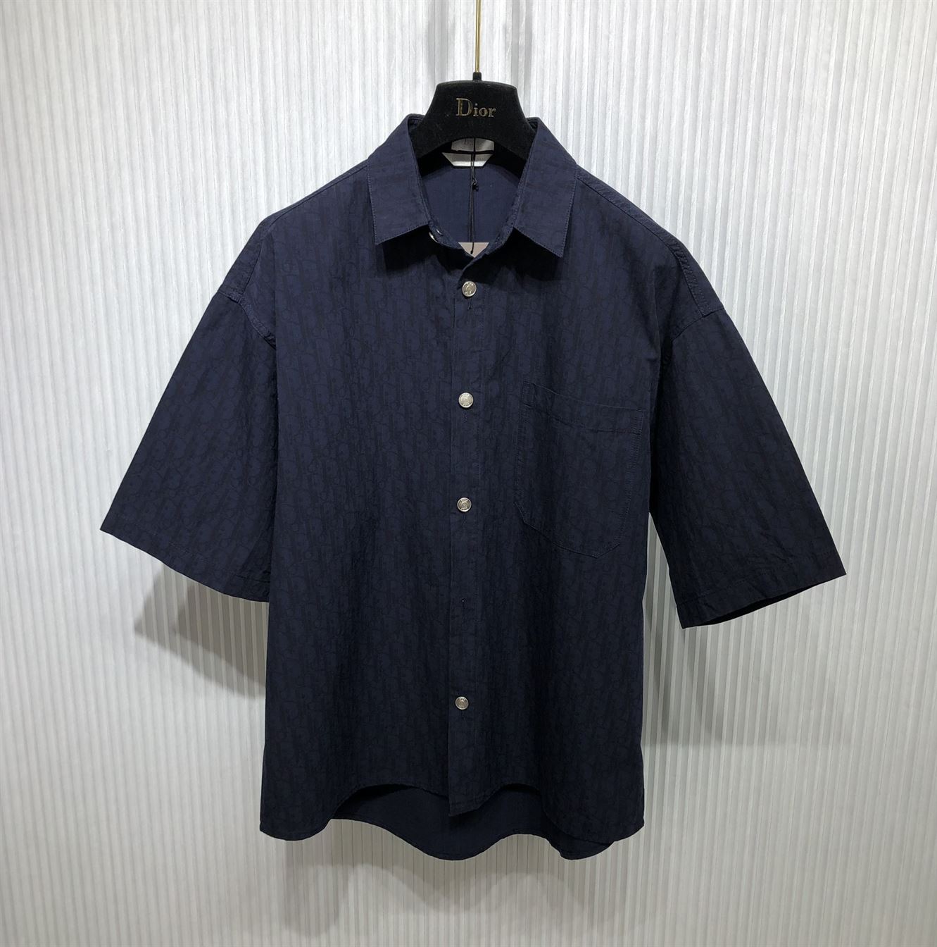 DIOR SHORT-SLEEVED OVERSHIRT NAVY BLUE AND BLACK DIOR OBLIQUE KASURI COTTON DENIM - DOT014
