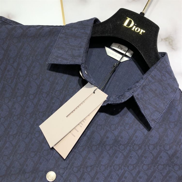 DIOR SHORT-SLEEVED OVERSHIRT NAVY BLUE AND BLACK DIOR OBLIQUE KASURI COTTON DENIM - DOT014