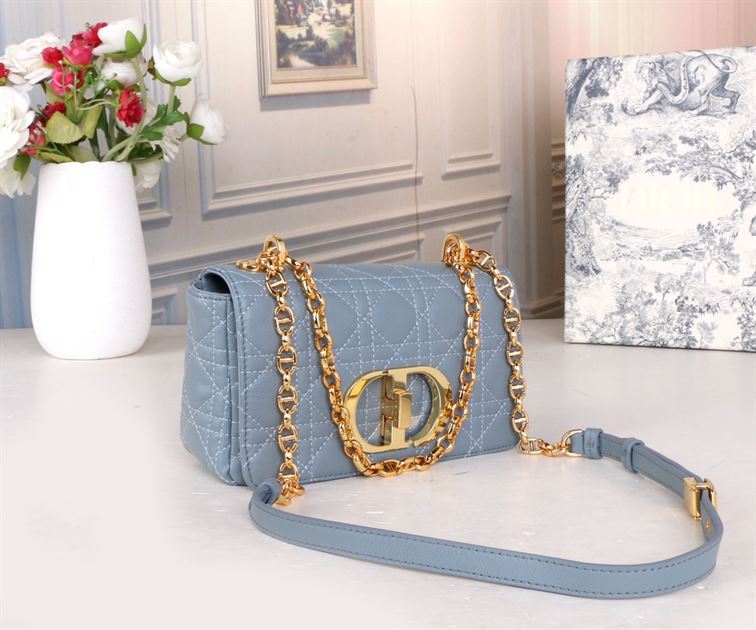 DIOR SMALL DIOR CARO BAG BLUE SUPPLE CANNAGE