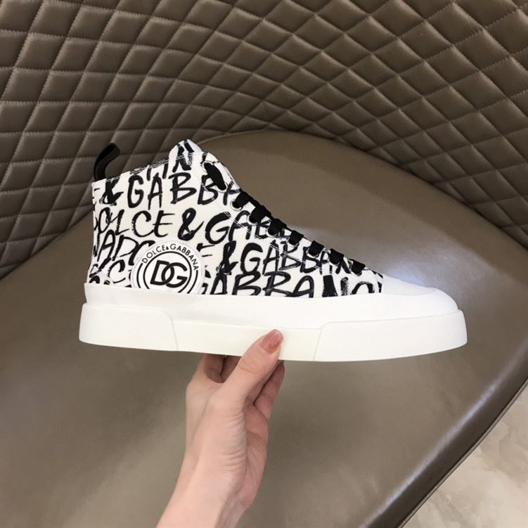 DOLCE & GABBANA CANVAS PORTOFINO LIGHT MID-TOP SNEAKERS WITH DG LOGO PRINT – DG005