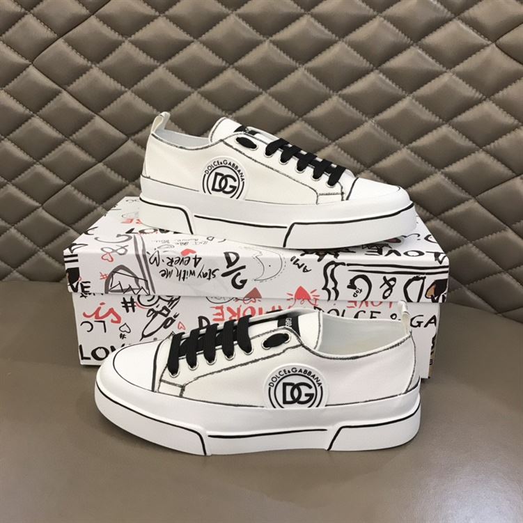 DOLCE & GABBANA HAND PAINTED CANVAS PORTOFINO LIGHT SNEAKERS IN WHITE – DG008