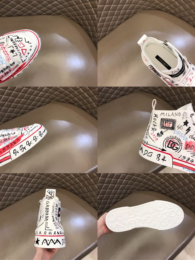 DOLCE & GABBANA HAND-PAINTED GRAFFITI CANVAS PORTOFINO LIGHT MID-TOP SNEAKERS – DG004