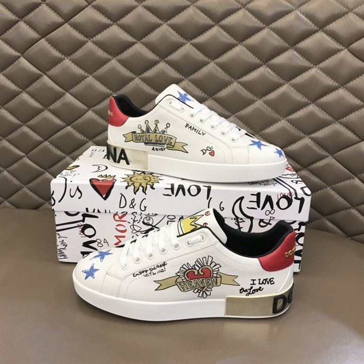 DOLCE & GABBANA LEATHER ROYAL LOVE PRINT SNEAKERS IN WHITE – DG007