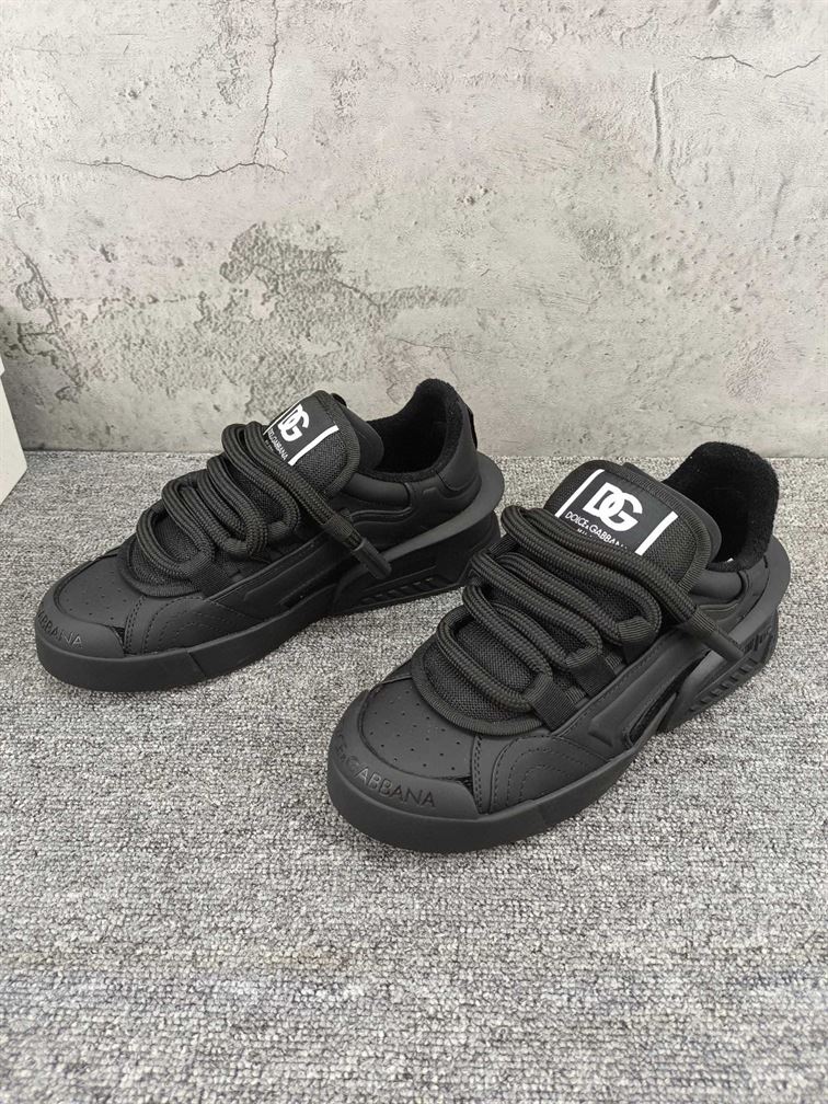 DOLCE & GABBANA MIXED-MATERIAL PORTOFINO SNEAKERS IN BLACK – DG038