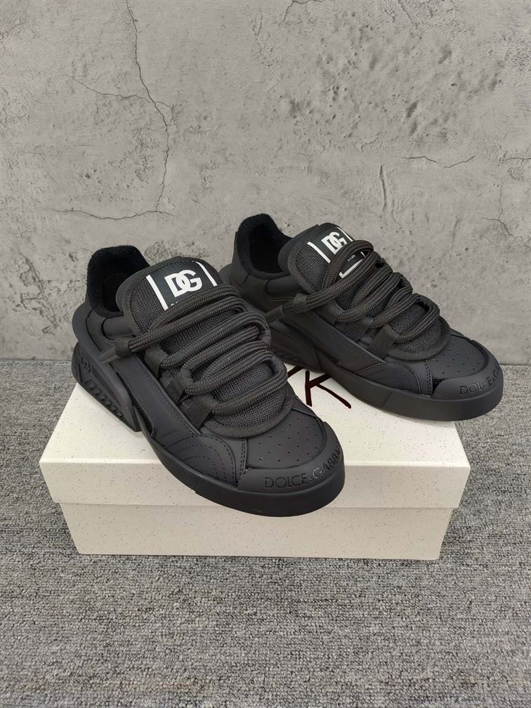 DOLCE & GABBANA MIXED-MATERIAL PORTOFINO SNEAKERS IN BLACK – DG038