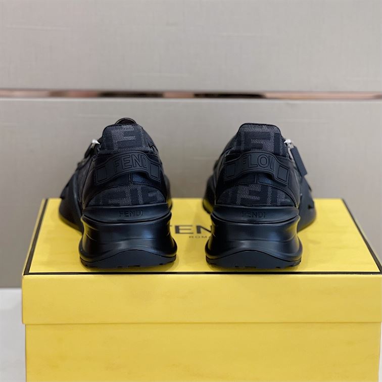 FENDI FLOW BLACK LEATHER LOW TOPS - FDS017