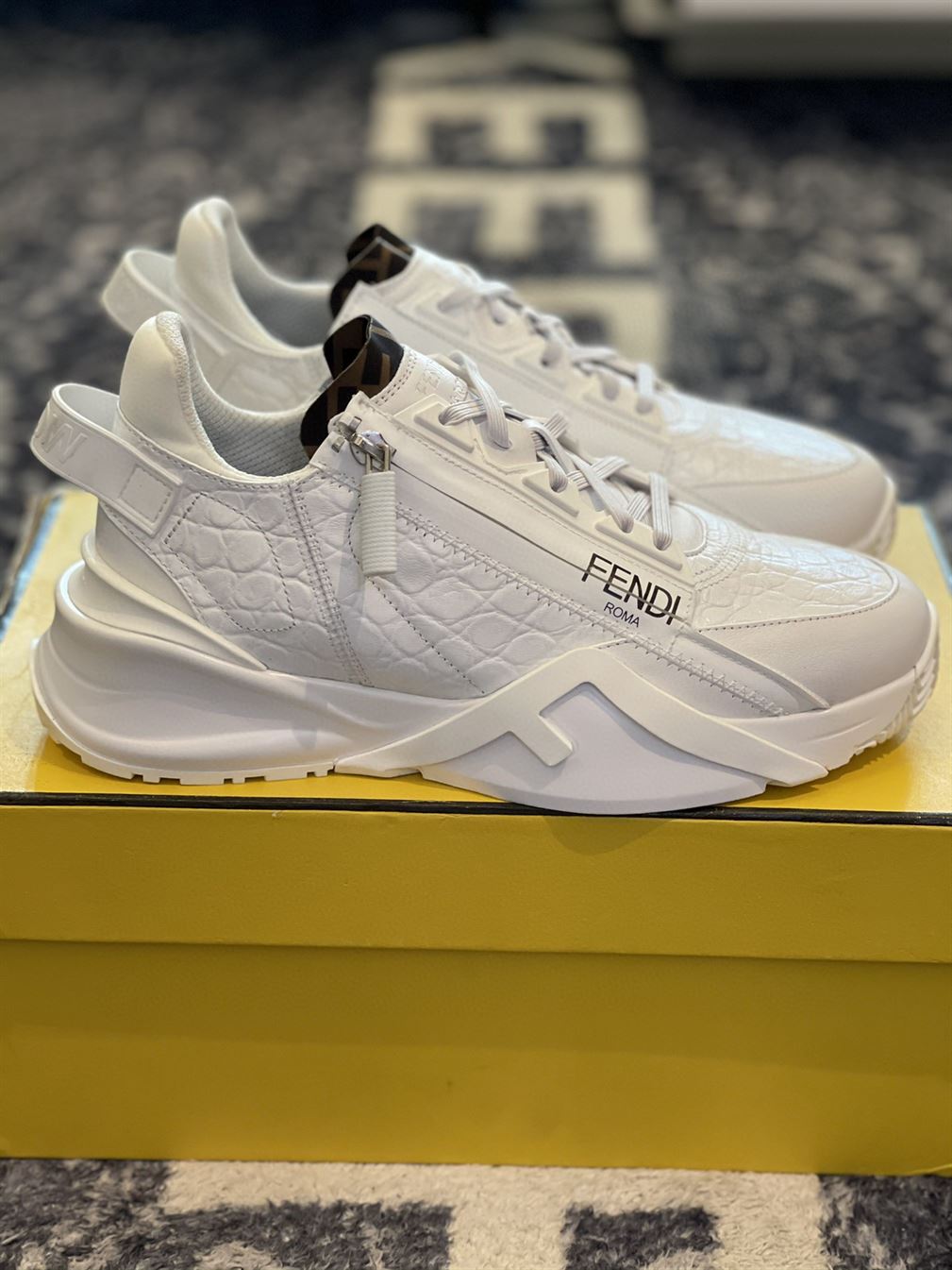 FENDI FLOW WHITE CAIMAN LOW TOPS - FDS012