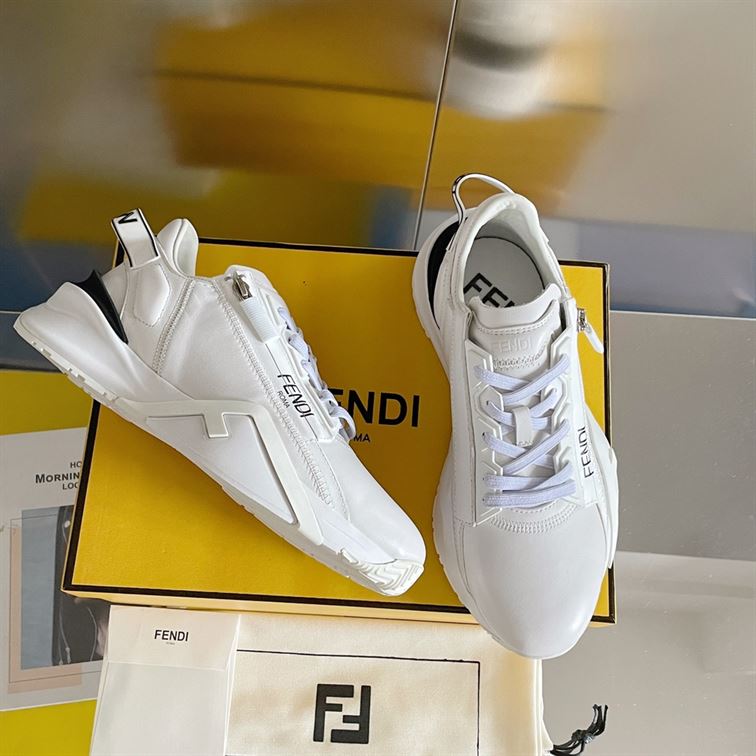 FENDI FLOW WHITE LEATHER LOW TOPS - FDS015