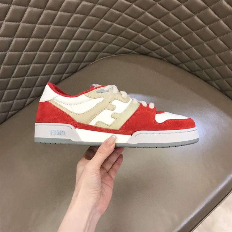 FENDI MATCH RED LEATHER LOW-TOPS SNEAKERS - FDS001