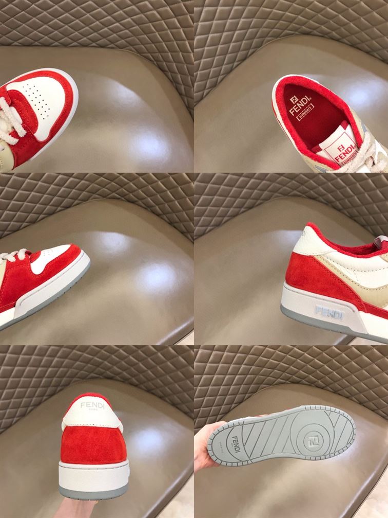 FENDI MATCH RED LEATHER LOW-TOPS SNEAKERS - FDS001