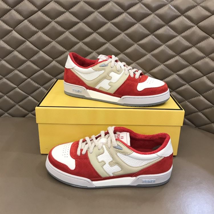 FENDI MATCH RED LEATHER LOW-TOPS SNEAKERS - FDS001