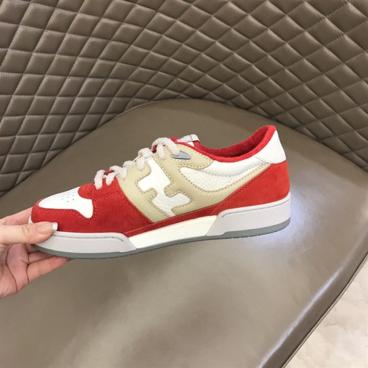 FENDI MATCH RED LEATHER LOW-TOPS SNEAKERS - FDS001