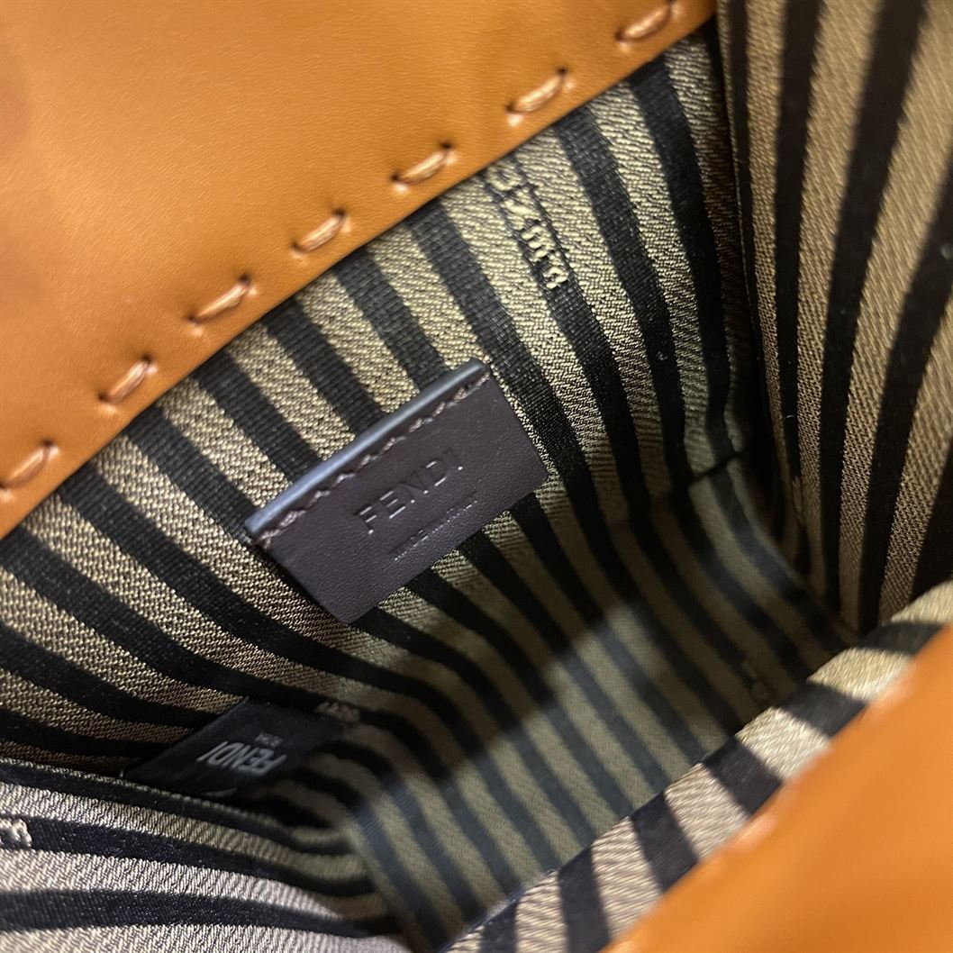 FENDI MINI SUNSHINE SHOPPER BROWN LEATHER MINI BAG