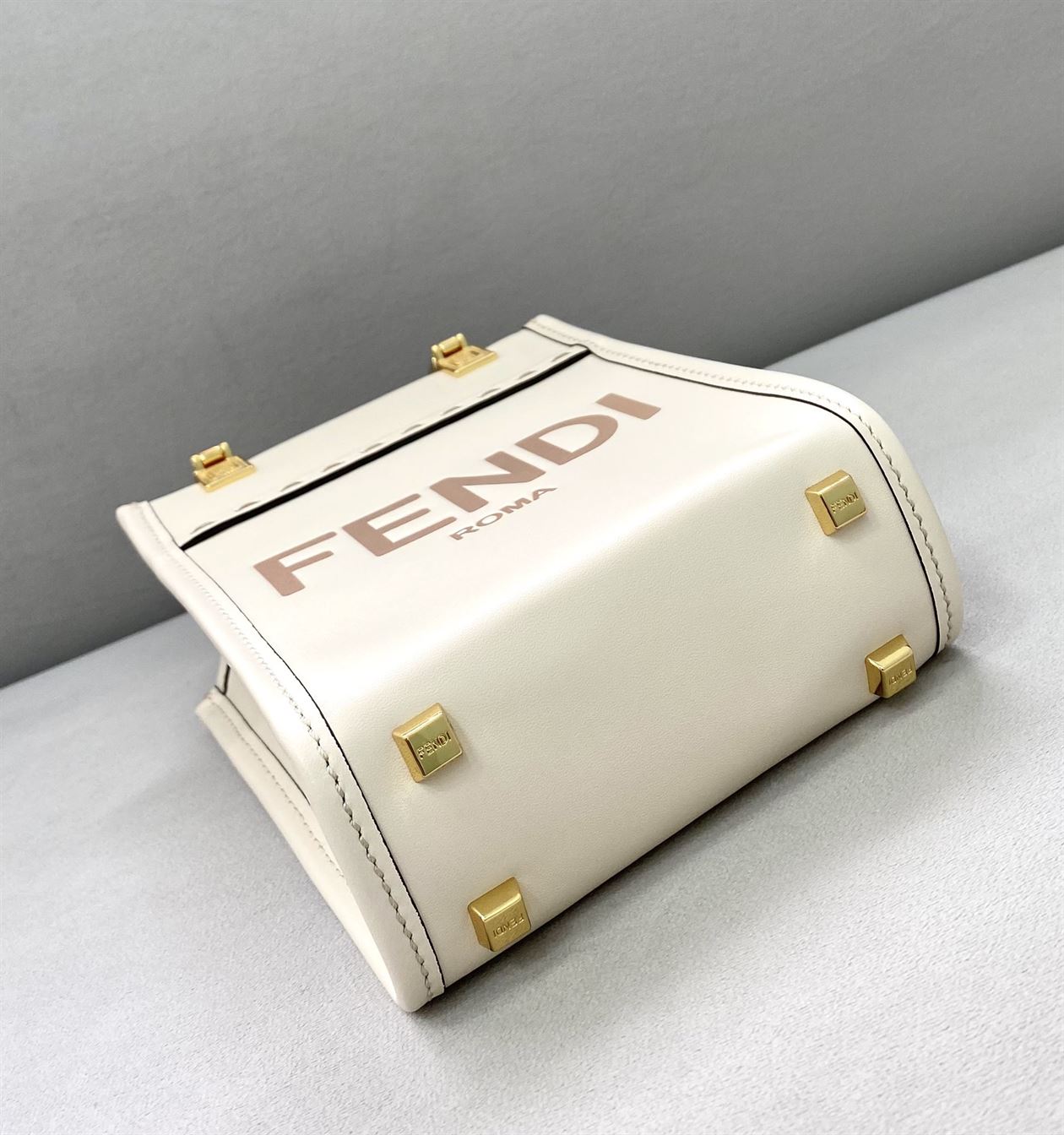 FENDI MINI SUNSHINE SHOPPER WHITE LEATHER MINI BAG