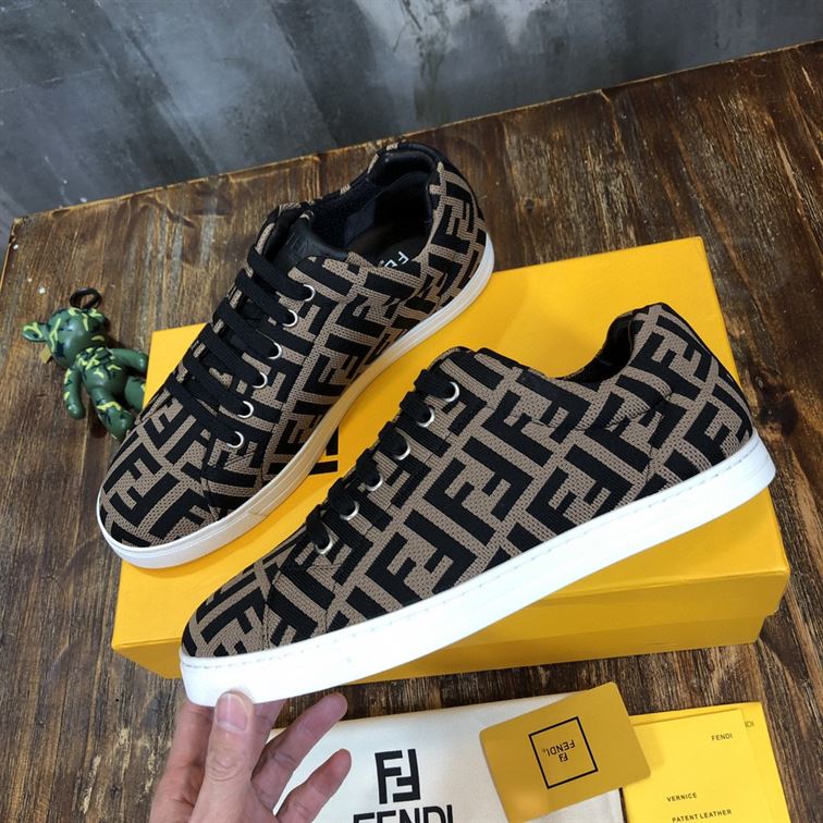 FENDI SNEAKERS BROWN FABRIC LOW-TOPS - FDS007