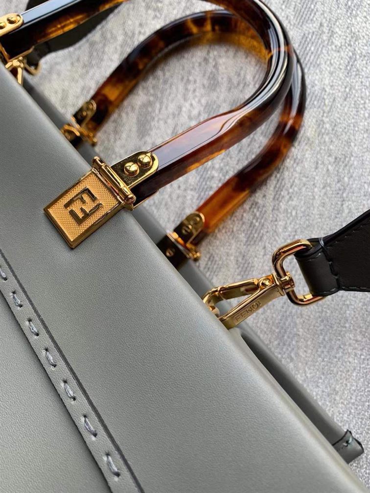 FENDI SUNSHINE MEDIUM GREY LEATHER SHOPPER