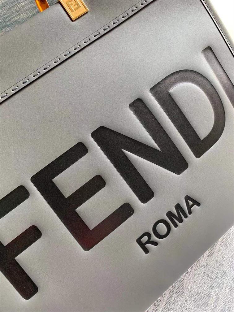 FENDI SUNSHINE MEDIUM GREY LEATHER SHOPPER