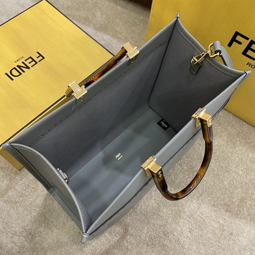 FENDI SUNSHINE MEDIUM GREY LEATHER SHOPPER BAG