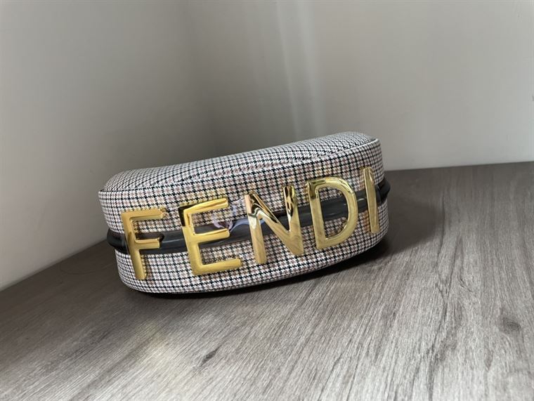 FENDIGRAPHY SMALL BROWN HOUNDSTOOTH WOOL BAG