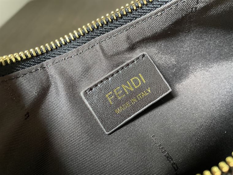 FENDIGRAPHY SMALL BROWN HOUNDSTOOTH WOOL BAG