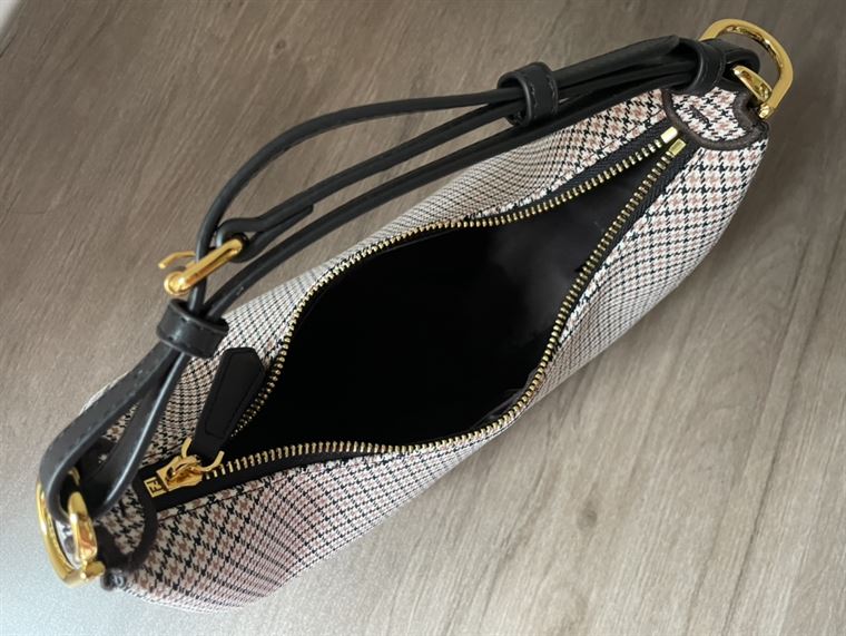 FENDIGRAPHY SMALL BROWN HOUNDSTOOTH WOOL BAG