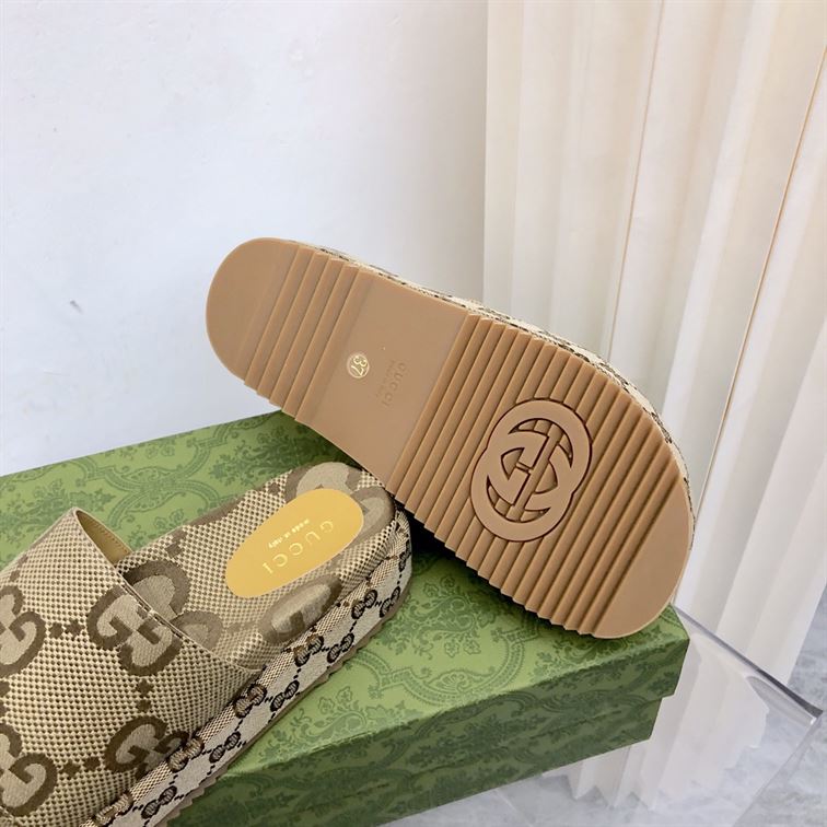 GUCCI ANGELINA LOGO-JACQUARD COATED-CANVAS PLATFORM SLIDES - GSL023