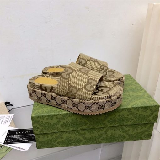 GUCCI ANGELINA LOGO-JACQUARD COATED-CANVAS PLATFORM SLIDES - GSL023