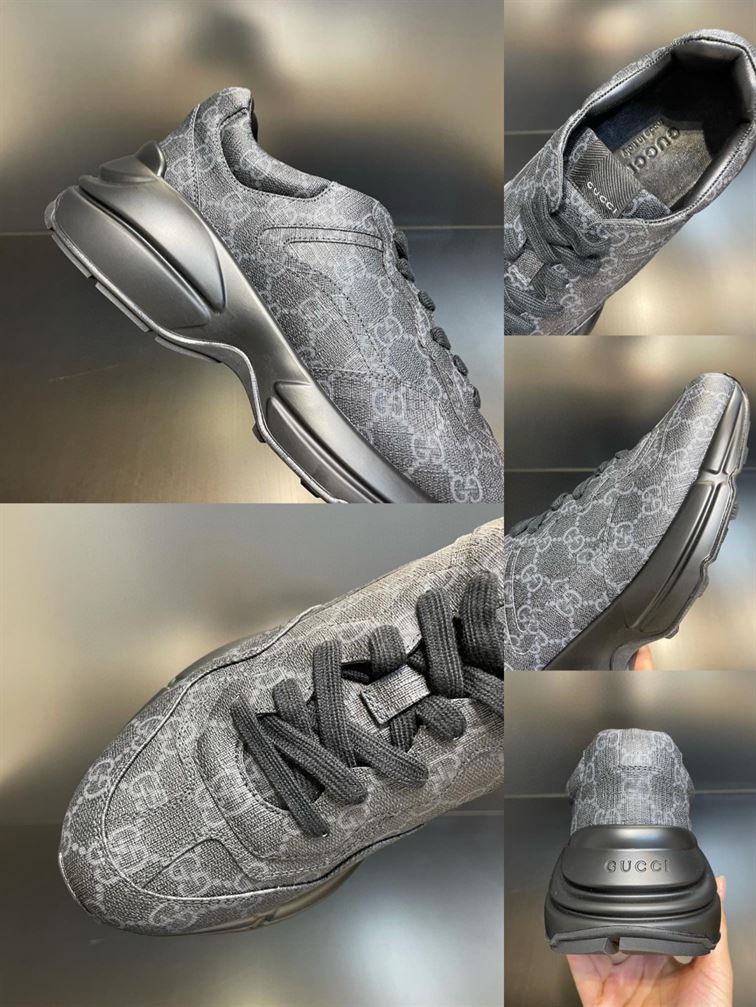 GUCCI BLACK RHYTHON MONOGRAM-PRINT CANVAS LOW-TOP SNEAKERS - GCC102