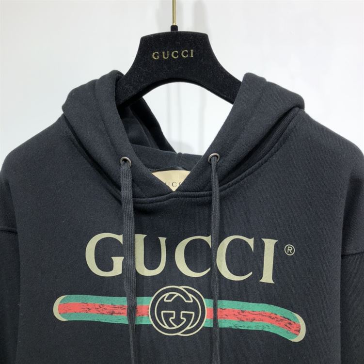 GUCCI BLACK VINTAGE LOGO COTTON SWEATSHIRT HOODED - GCK006