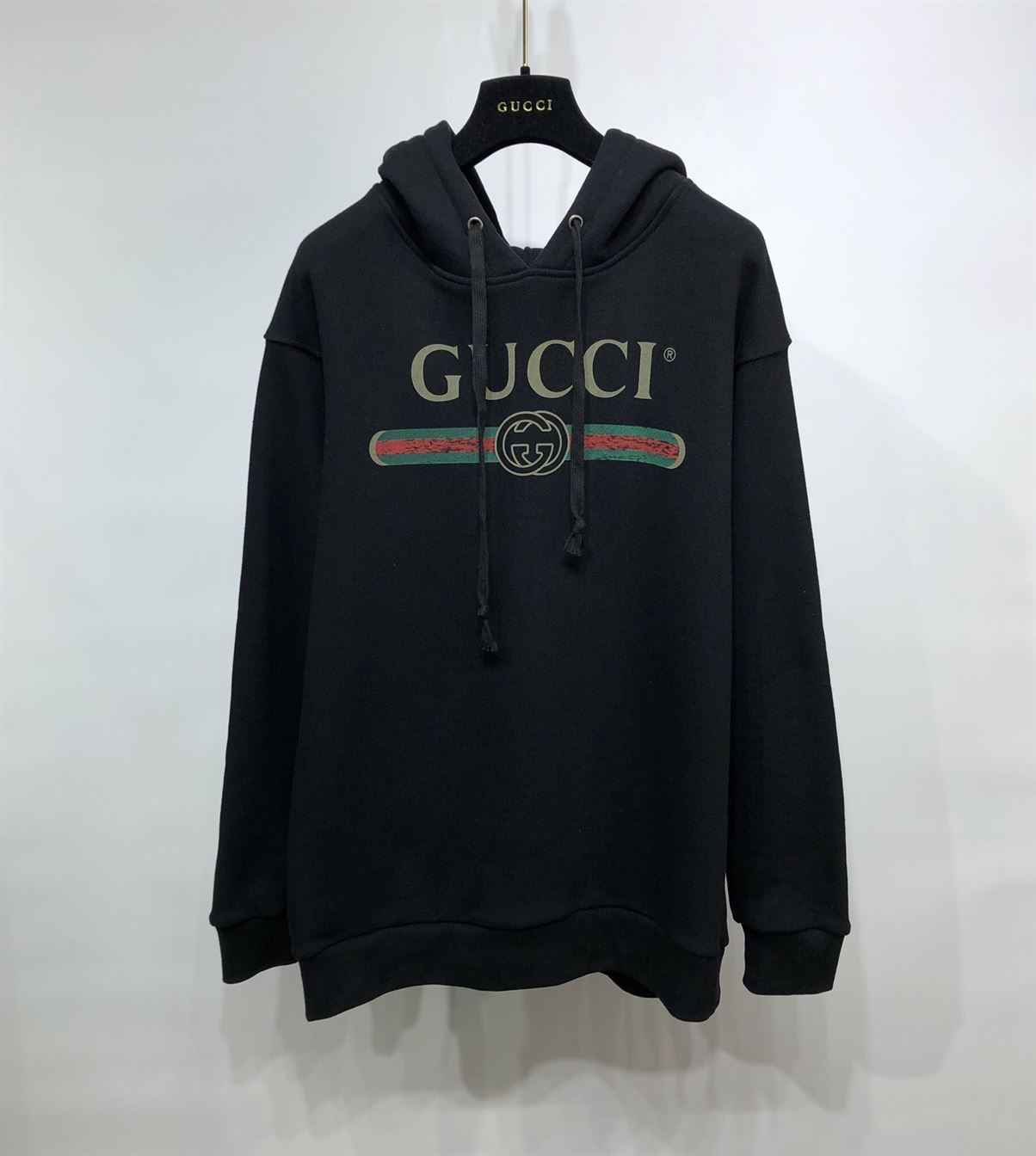 GUCCI BLACK VINTAGE LOGO COTTON SWEATSHIRT HOODED - GCK006