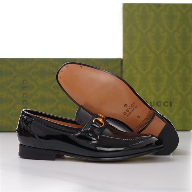 GUCCI BRIXTON WEB LOAFER IN LEATHER WITH HORSEBIT - GL012