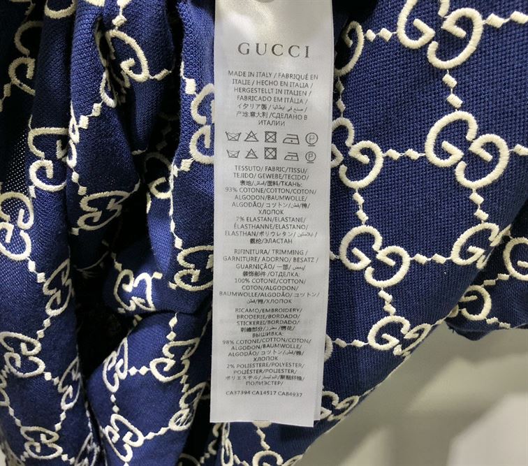 GUCCI DARK BLUE COTTON PIQUET GG STRETCH POLO - GGS013