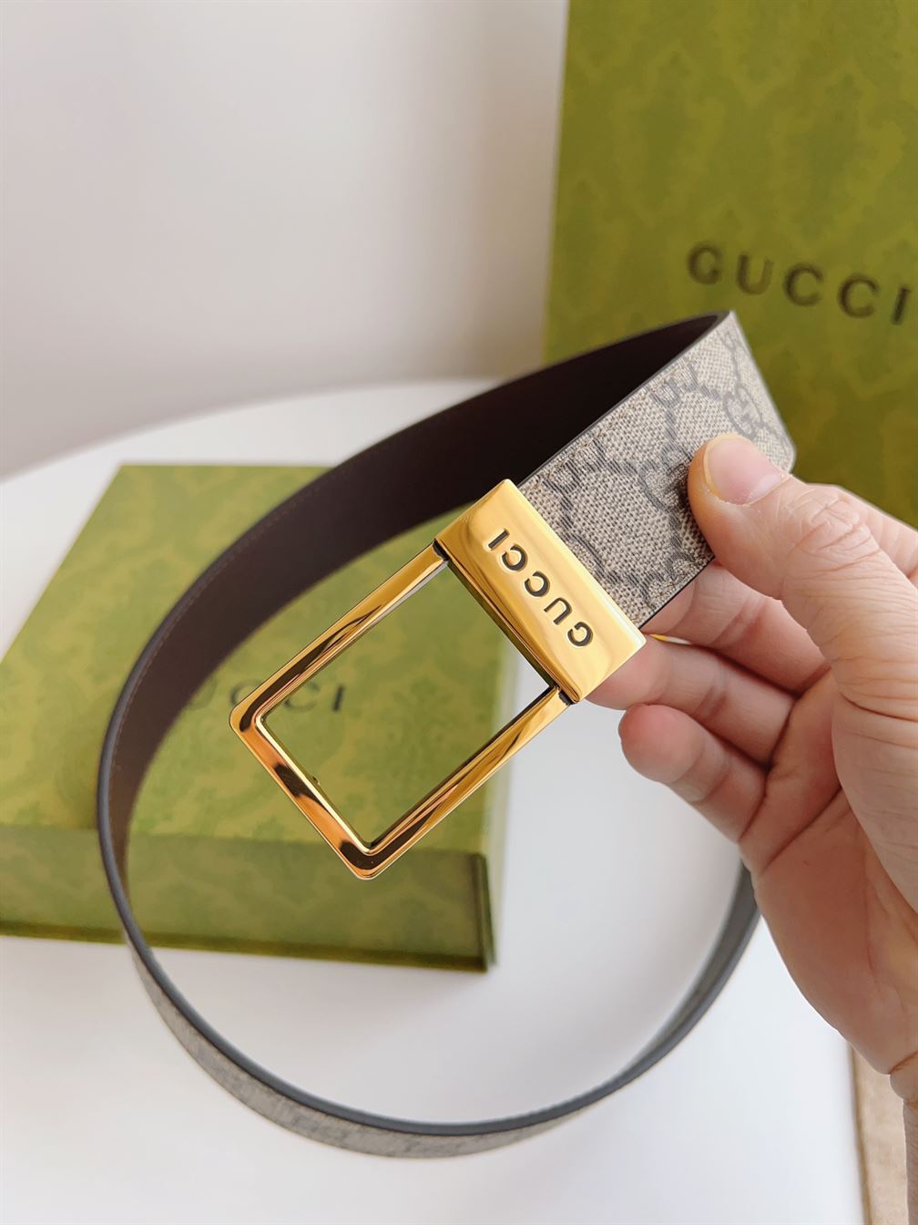 GUCCI GG BELT WITH RECTANGULAR BUCKLE - GB045