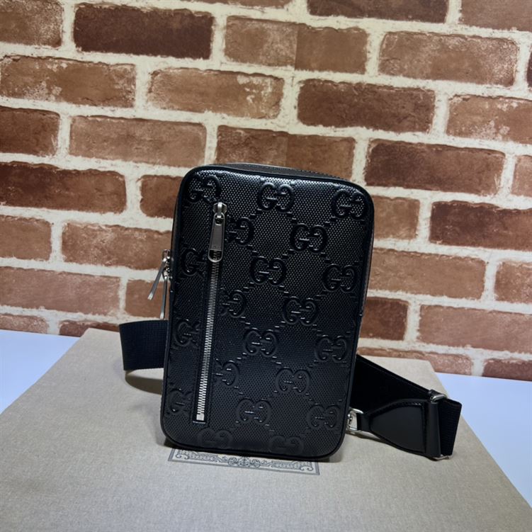GUCCI GG EMBOSSED SLING BACKPACK BLACK LEATHER - BG018