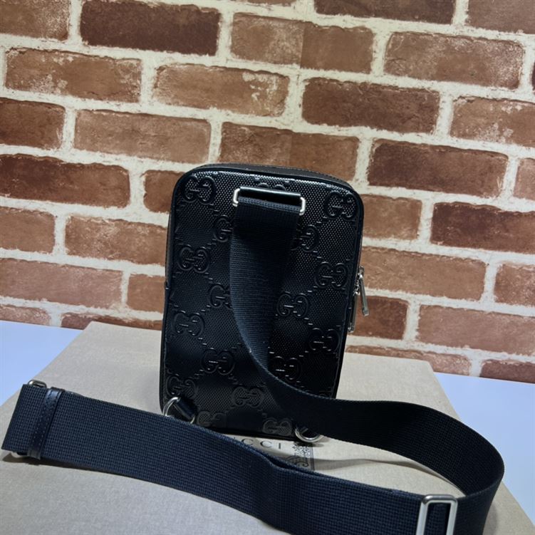 GUCCI GG EMBOSSED SLING BACKPACK BLACK LEATHER - BG018