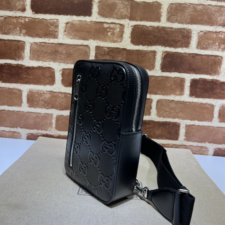 GUCCI GG EMBOSSED SLING BACKPACK BLACK LEATHER - BG018