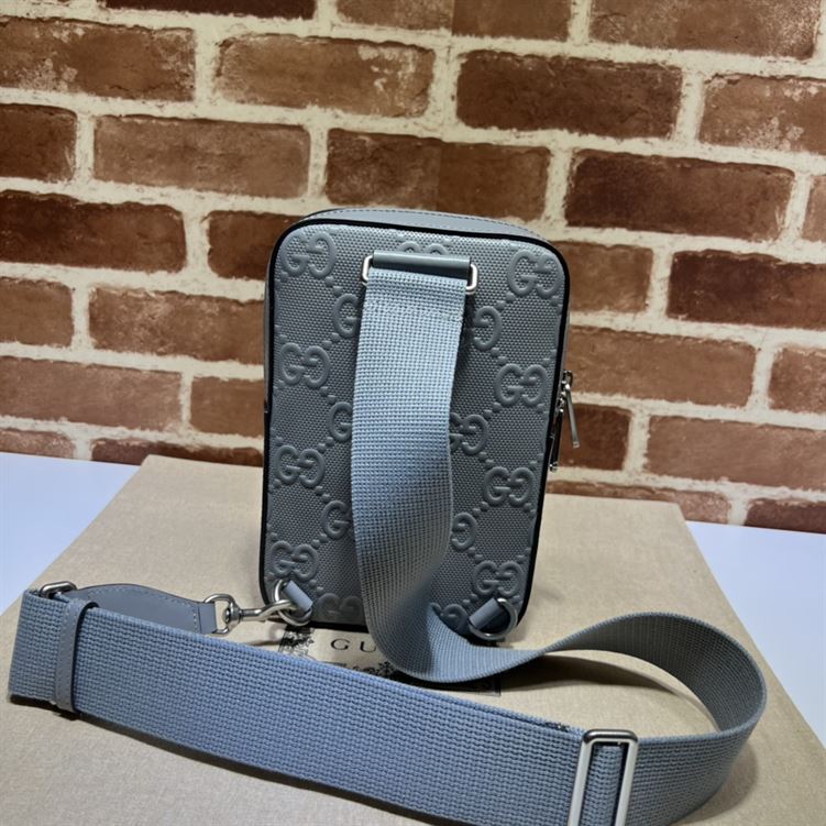 GUCCI GG EMBOSSED SLING BACKPACK GREY LEATHER - BG019