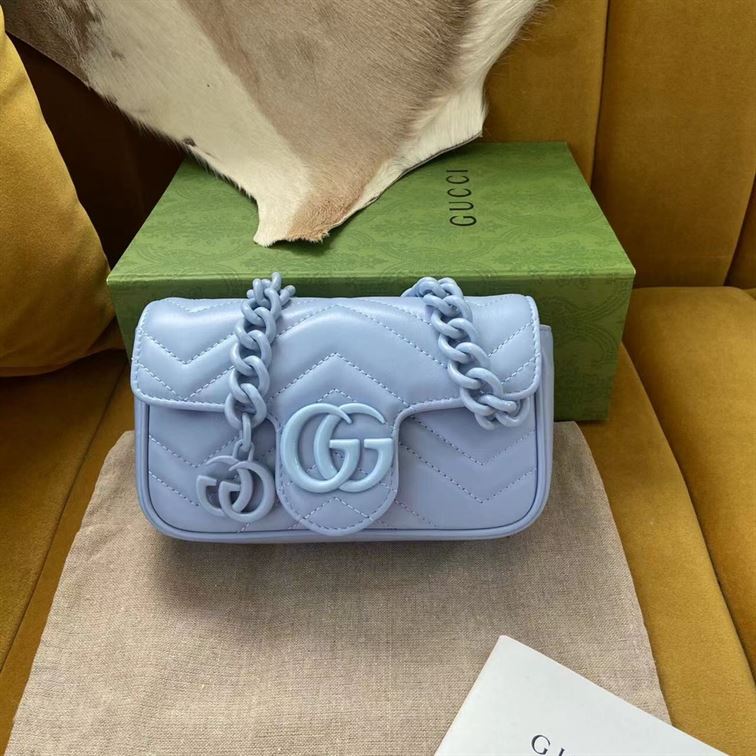 GUCCI GG MARMONT BELT BAG IN BLUE LEATHER