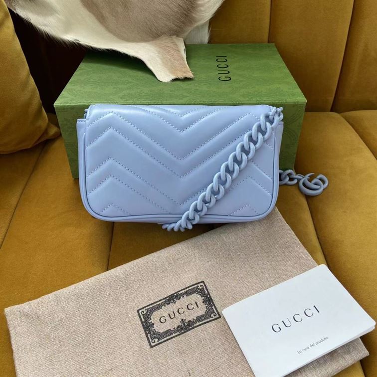 GUCCI GG MARMONT BELT BAG IN BLUE LEATHER